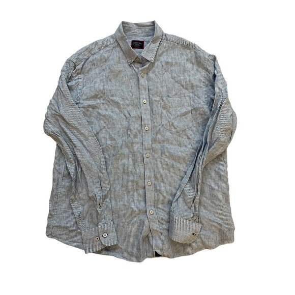 Untuckit Men’s XL Blue Striped 100% Linen‎ Shirt Button Down L/S Tercos WR - Picture 4 of 6